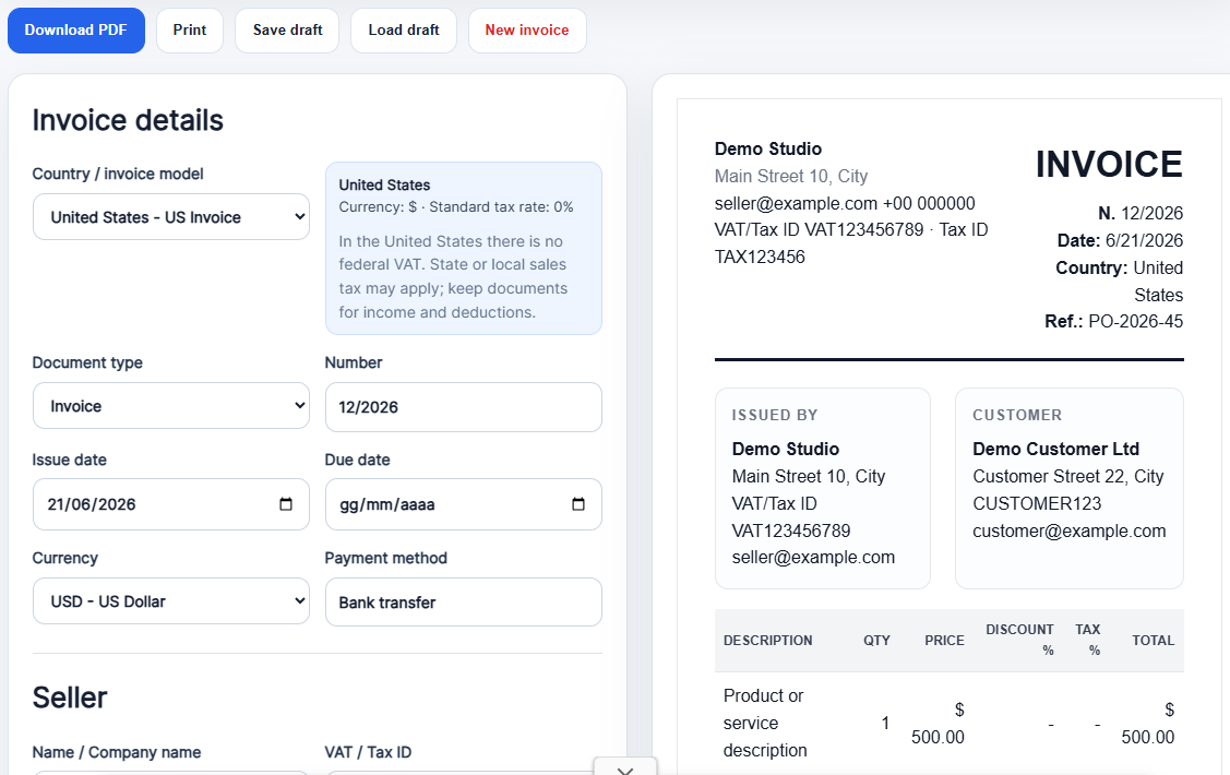 Free Invoice Generator Online Tool screenshot