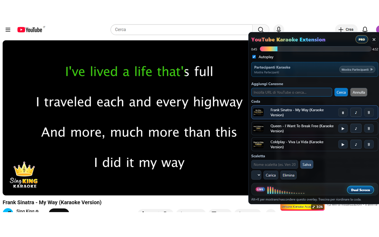 Youtube Karaoke Browser Extension screenshot